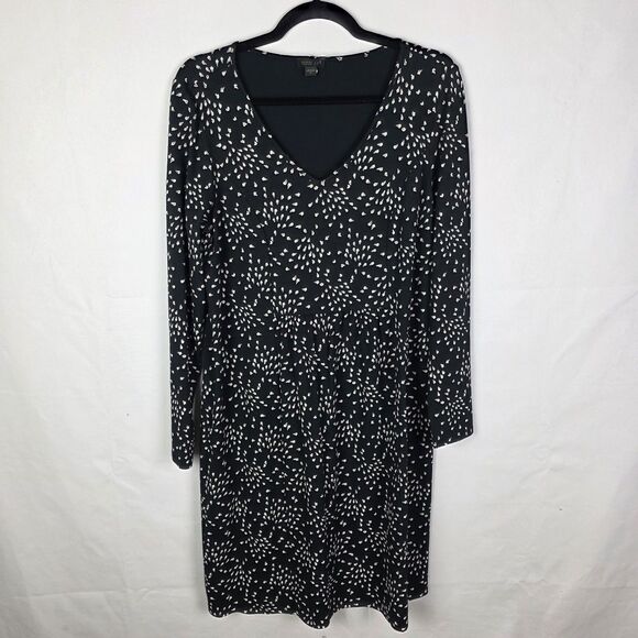 J Jill Women’s Dress Medium Black White Abstract Print V-Neck Long Sleeve Casual - Picture 1 of 6